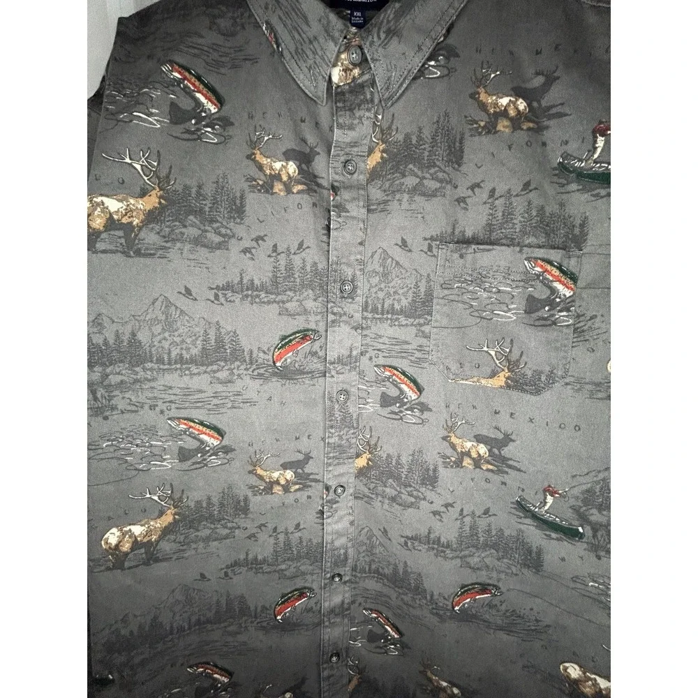 Vintage Y2k Nature Deer Fishing Buttoned AOP Western Style Long Sleeve Shirt